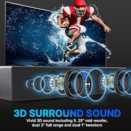 Miniatura 3 de Pyle Barra de sonido Bluetooth envolvente 3D, sistema de sonido compatible con TV, USB, SD, radio FM con entrada AUX de 0.138 in y control remoto