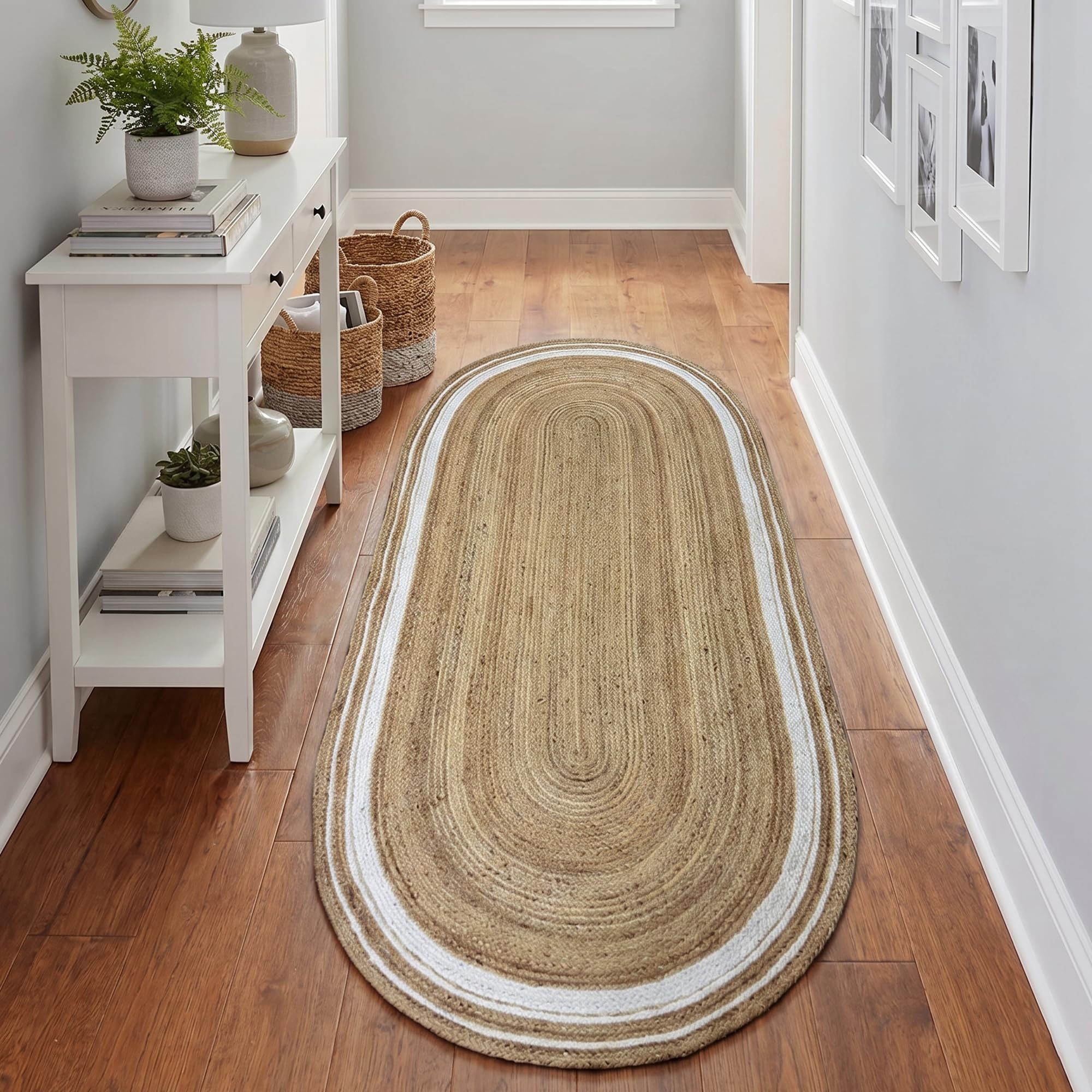 Tapis ovale en jute pour cuisine et chambre bohème chic Rikki blanc