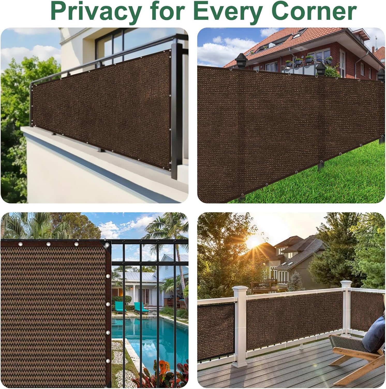 185GSM Privacy Screen Fence, 6X50FT Heavy Duty Fencing Shade Cover with Reinforced Grommets, 90% Blockage, Mesh Shade Net for Backyard, Patio, Poolside & Garden (Brown, 6X50FT)