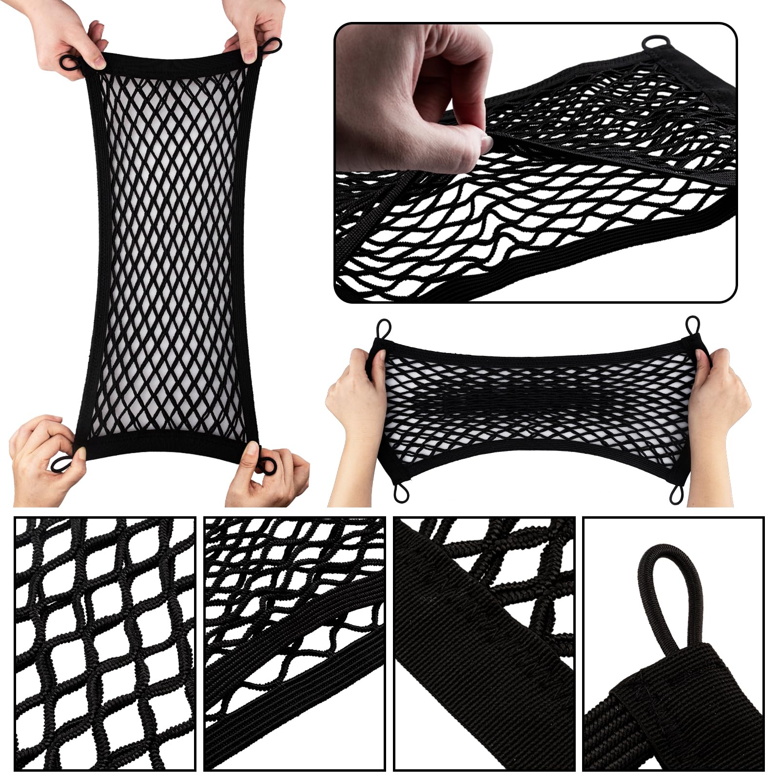 Filet de Rangement 2 Pièces 55 x 25 cm – élastique et résistant, Noir – idéal pour Camping-Car, SUV et véhicules