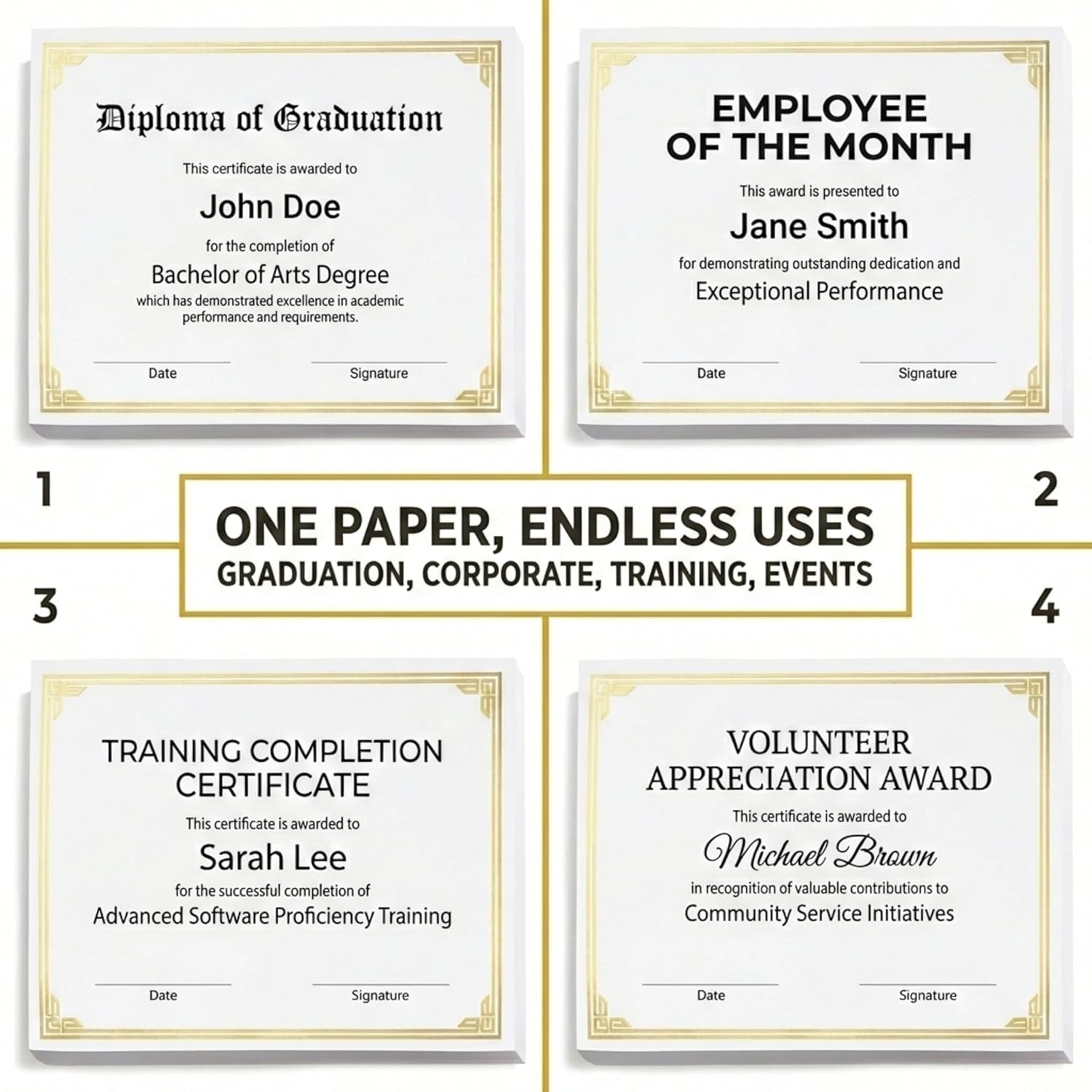 PaperDirect Majestic Specialty White Certificates, 50 Sheets 28lb White Paper, 8½" x 11", Embossed Gold Foil Accents, Perfect for Awards, Students, Employees, Volunteers, Course Completion, Diplomas