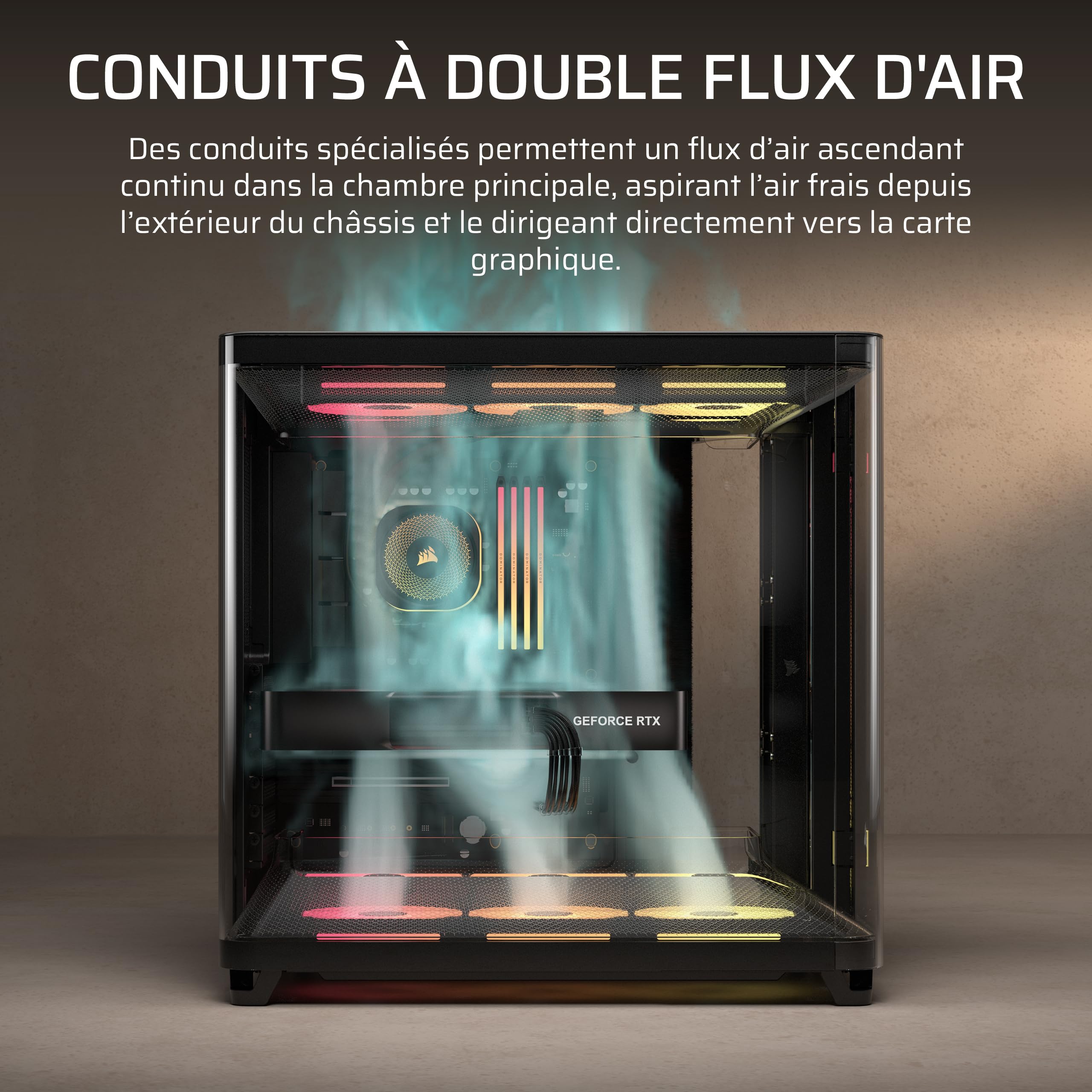 CORSAIR AIR 5400 LX-R RGB iCUE Link Boîtier PC Triple Chambre – Noir | 3x Ventilateurs RGB LX-R Inclus, Panoramique, Chambre Isolée pour AIO 360mm, Compatible Mères À Connexion Inversée