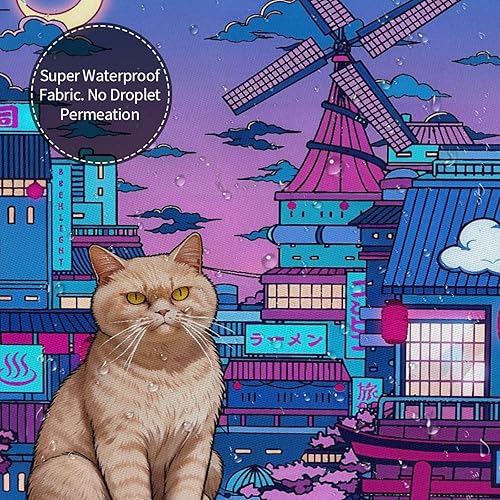 Miniatura 5 de Cortina de ducha de gato japonés de neón, impermeable, de poliéster, decoración retro para niños y adultos, se adapta a bañera, ducha y ventana,