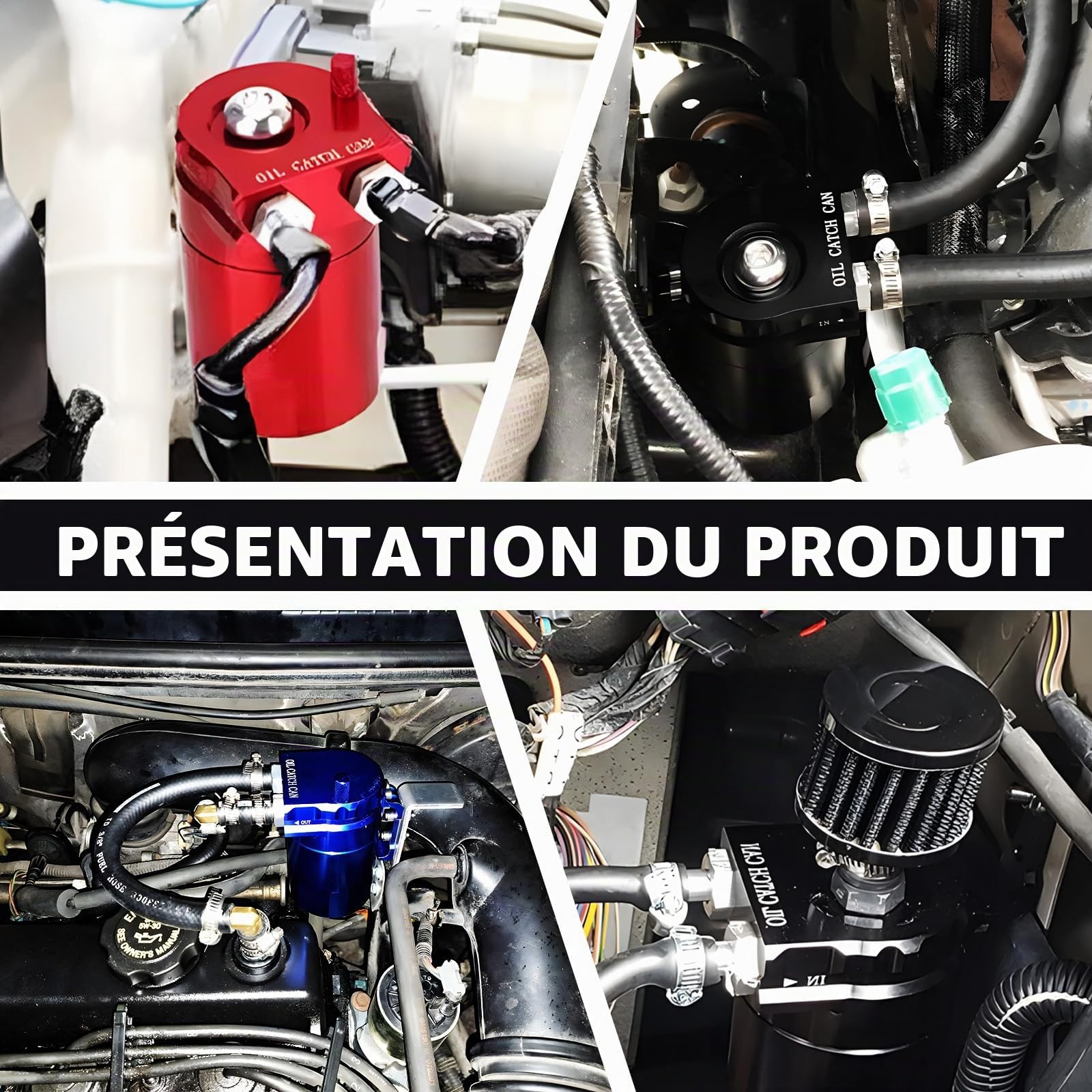 Oil Catch Can Auto, 300ml Aluminium Voiture Réservoir, Universel Séparateur Bidon Huile Voiture Air Filtre avec Filtre à Air, Tuyau et Autres Accessoires (Noir)
