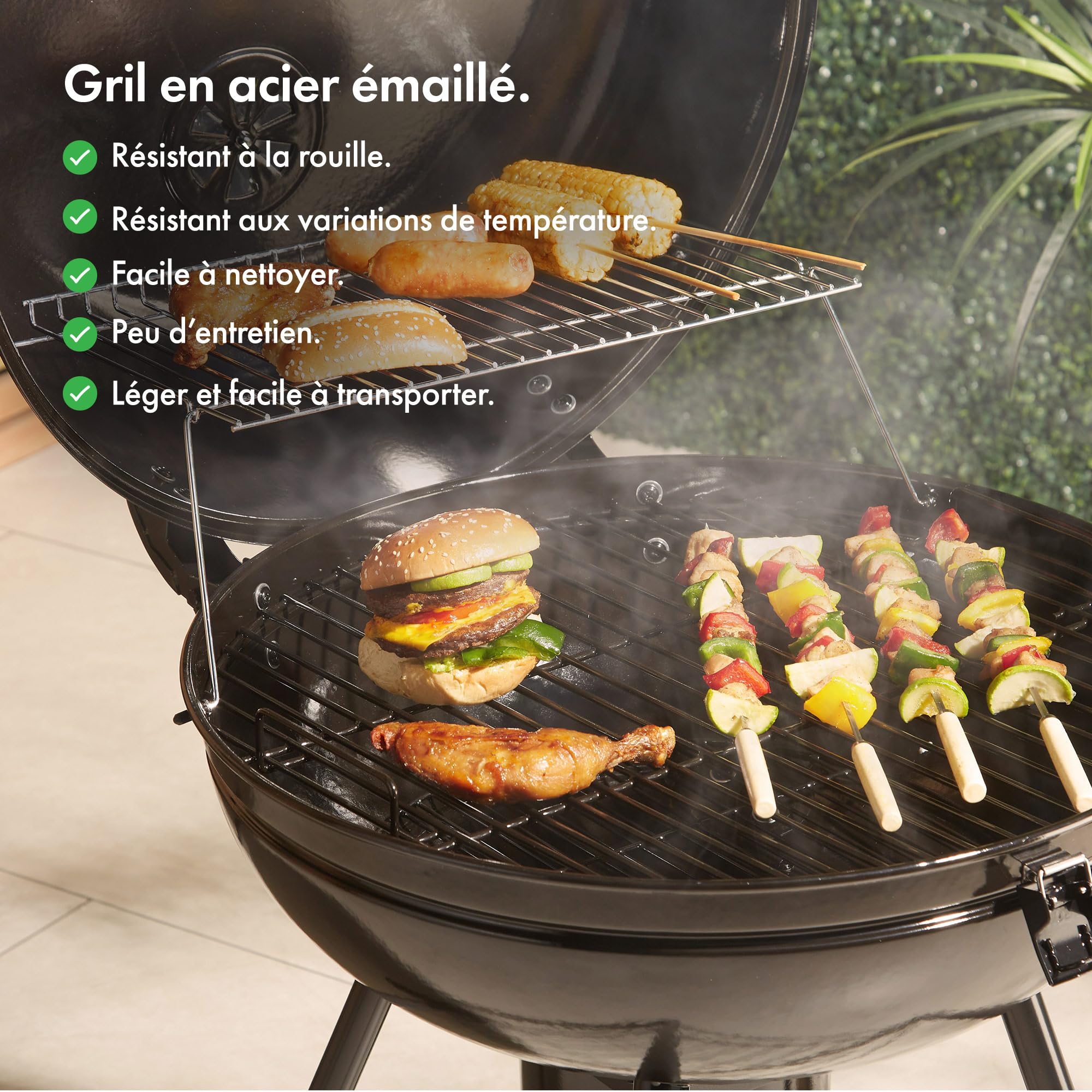 VonHaus Barbecue au Charbon 22.5" – Barbecue Portable avec Grille de Maintien au Chaud, Thermomètre, Étagère, Roues, Couvercle Verrouillable, Bac à Cendres et Grande Grille pour Viande et Légumes