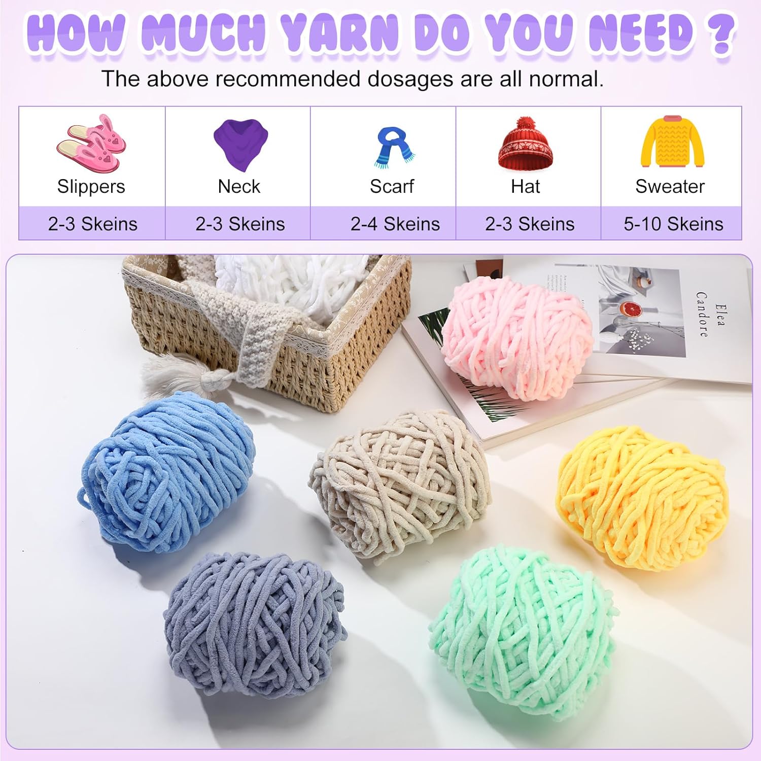 Buryeah 8 Pack Chunky Chenille Yarn for Crocheting Soft Thick Fluffy Yarn for Hand Knitting Bulky Velvet Blanket Plush for Weaving DIY Crafts Each 3.5 oz 55 Yards (Vivid Colors)