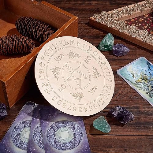 Miniatura 5 de GORGECRAFT Tablero de péndulo con patrón de estrella, tablero de mensajes de metafísica de adivinación, tableros de tallado de madera, posavasos de
