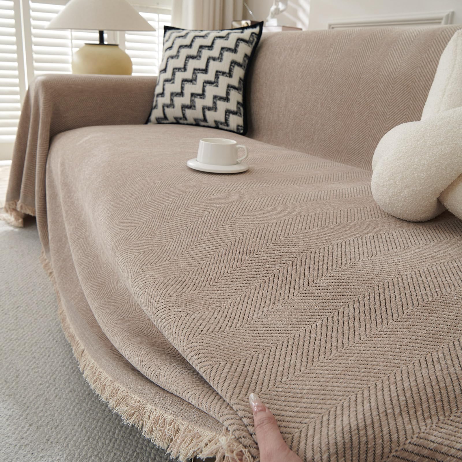 TAOTAOGO Chenille Sofa Large Throw Blanket For 2 3 Seater Extra Large Throws for Sofa, Soft Throw for Chair Couch and Bed Throw C Camel 180x300