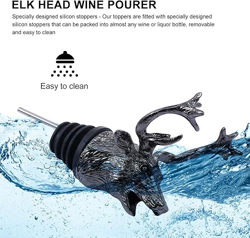 Vista 12 de Deer Head - Boquilla vertedora de vino, tapón de botella de vino de alce vintage para accesorios de bar, cumpleaños y boda bronce