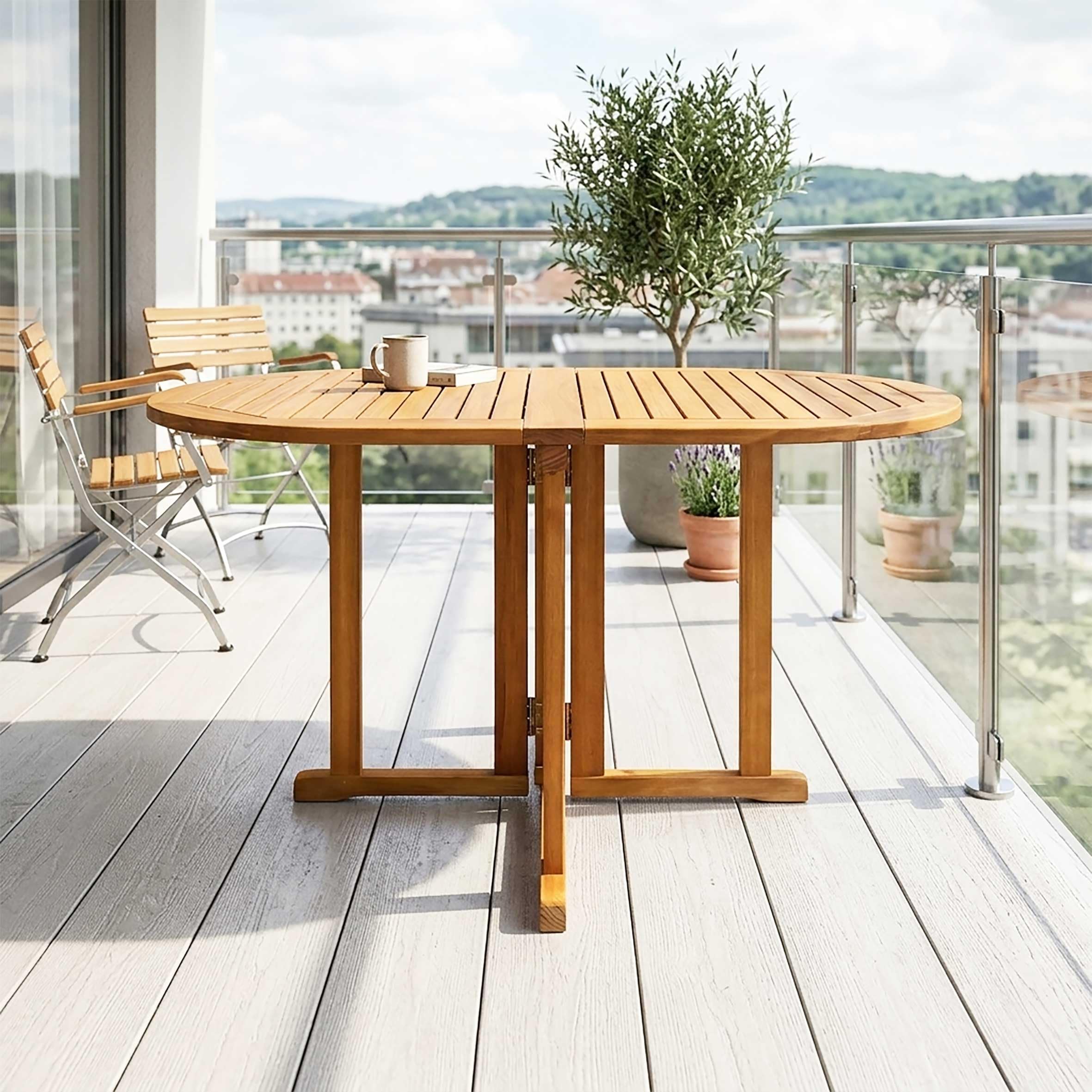 Spetebo Tavolo da giardino ovale in legno di eucalipto - 120x70x73 cm - pieghevole per birra Bistrot balcone oliato