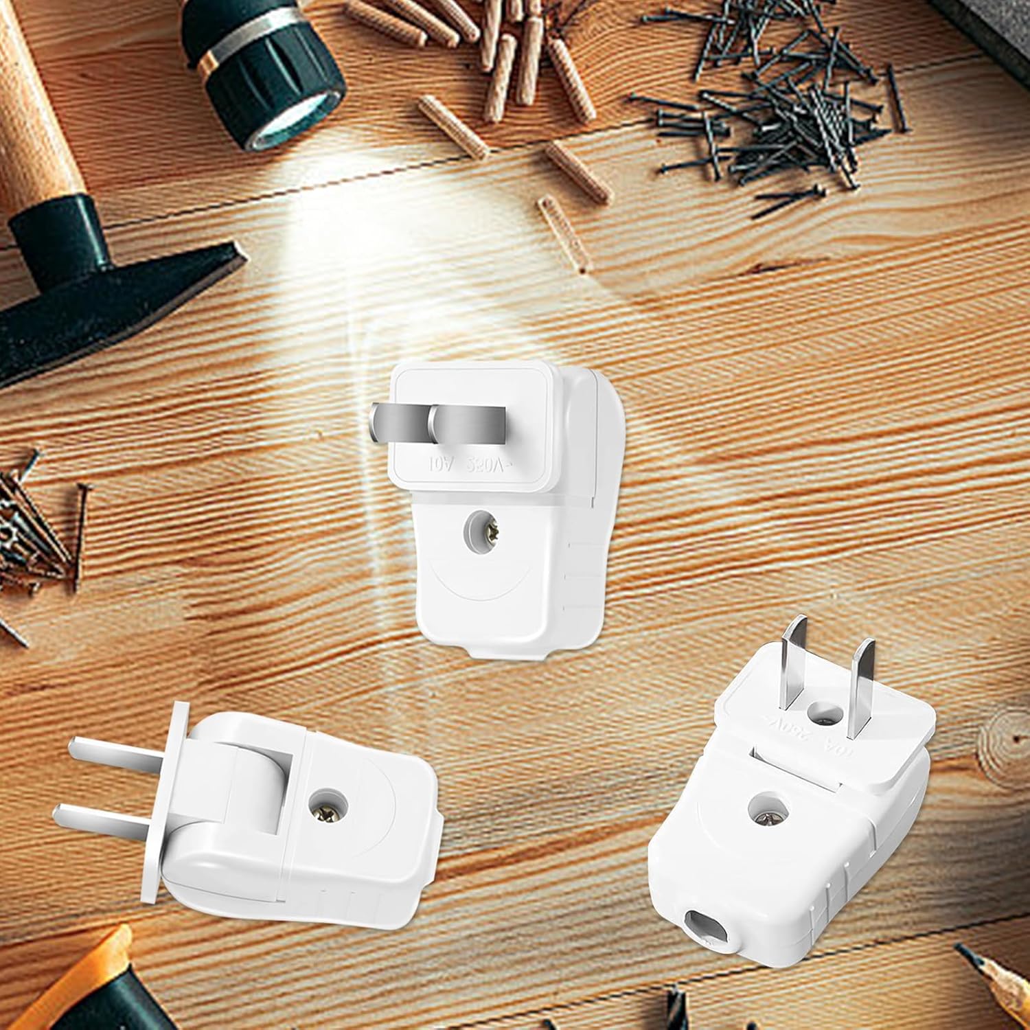 Replacement Plug 2 Prong, Extension Cord Replacement Male Power Plug, Electrical Replacement Plugs, Plugs Replacements 2 Prong, for Small Appliances Strips Lamps DIY Craft, 3 Pcs, White