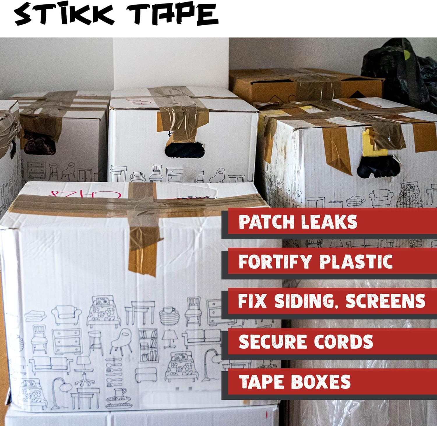 STIKK 3" x 60 yd 7.5 Mil Thick Black Duct Tape PE Coated Weather Resistant (2.83 in 72MM): Industrial & Scientific