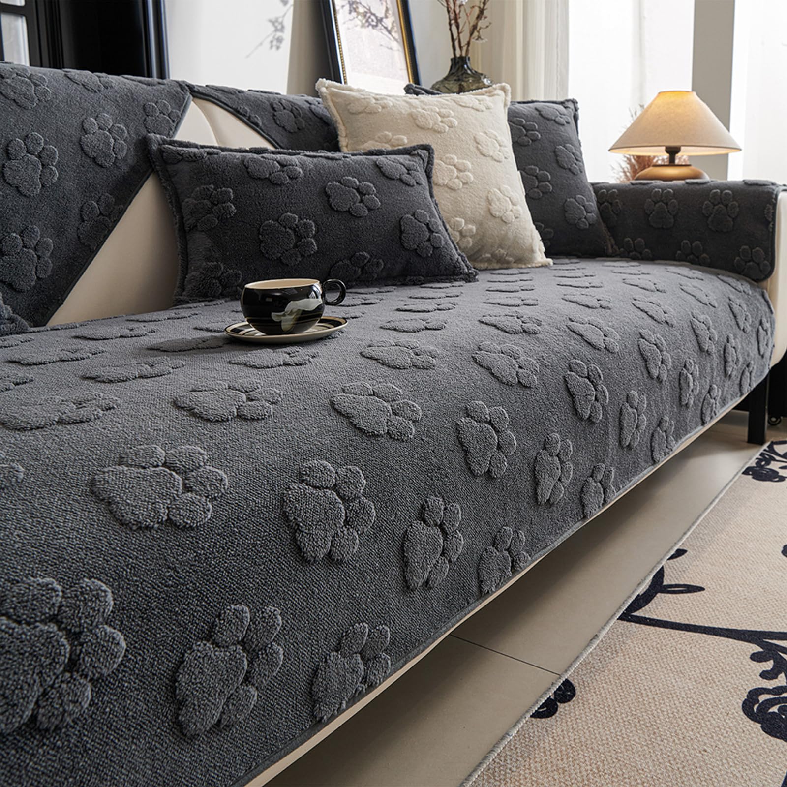 Nieprzesuwająca się narzuta na kanapę dla zwierząt na 3 poduszki, zmywalna mata ochronna dla psa z miękkiego pluszowego materiału black 120 * 180cm-L-shaped-sofa
