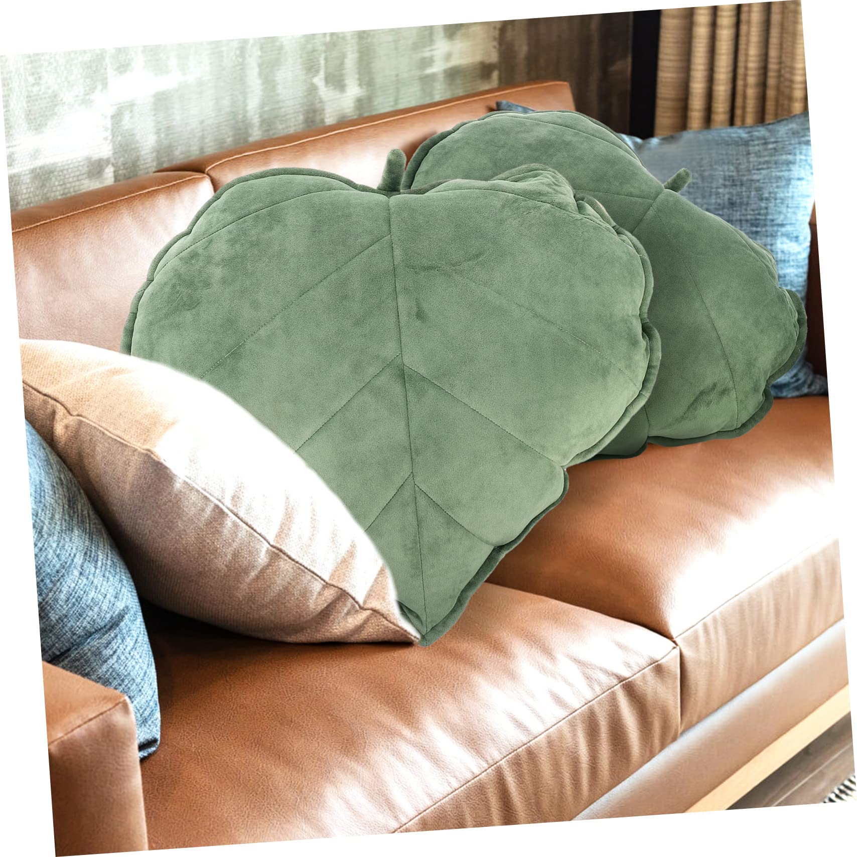 Cuscino Decorativo A Forma Di Foglia 3D | Morbido Cuscino Divano Verde Per Casa, Camera, Auto