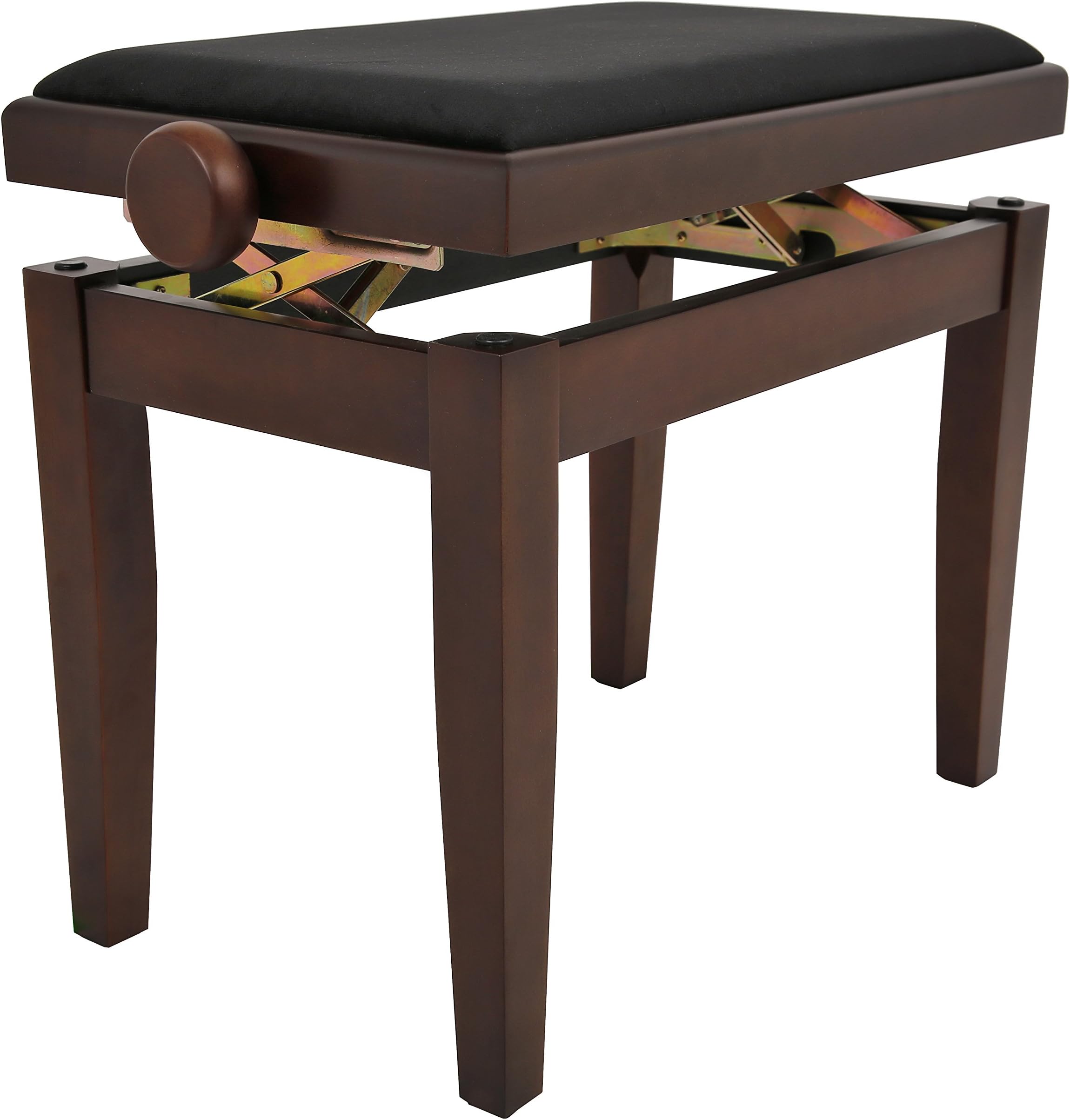 Piano Bench Elegance walnut matte - Solid wood - height adjustable with scissor mechanism - black velour seat cover