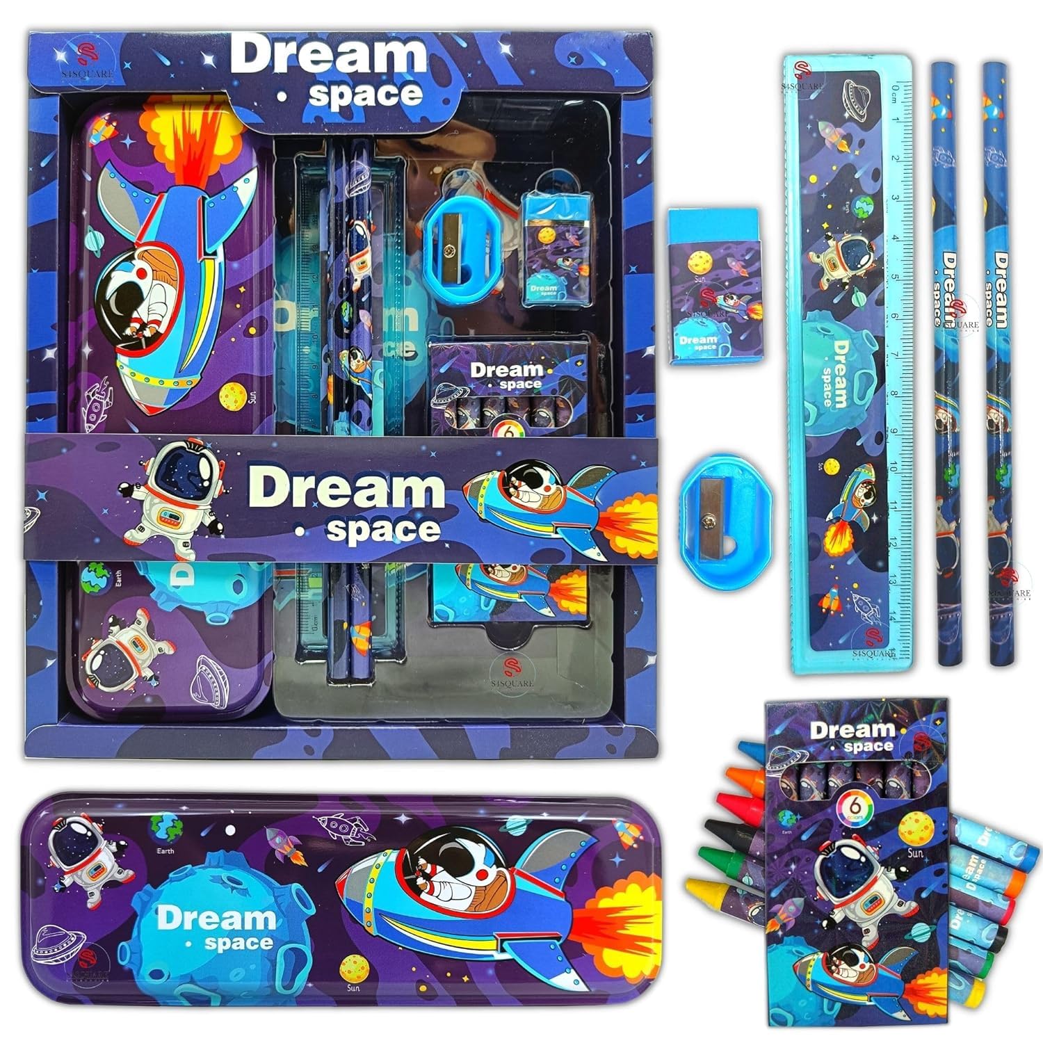 IshriyaWorld Dream Space Stationery Kit Set for Boy – 6 in 1 Cartoon School Items for Kid - Pencil Box, Colour Set, Pencil, Eraser. Scale and Sharpener (Space Kit) (B0CZRXBY8H) Amazon Price History, Amazon Price Tracker