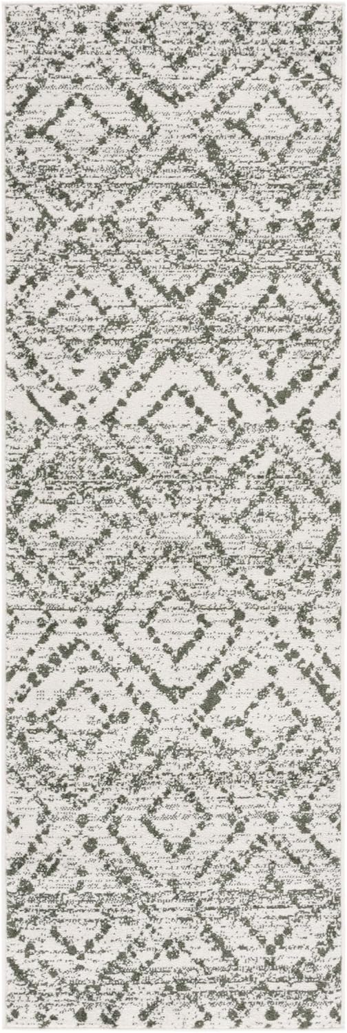 SAFAVIEH Adirondack Collection Runner Rug - 2'6" x 8', Ivory & Green, Geometric Design, Ideal for High Traffic Areas in Entryway, Kitchen & Bathroom (ADR131W-28)