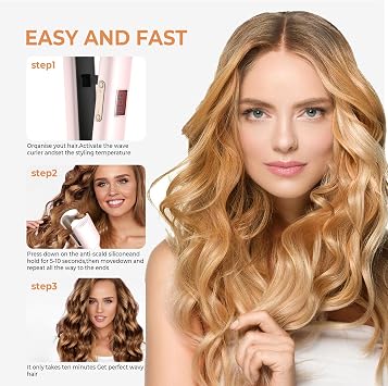 Waver Hair Tool,Mini Waver Curling Iron,Curling Iron Hair Crimper Waver,Ionic Deep Waver Curling Wand with Ceramic 2 Barrel for Women,Double Voltage, Easy to Use, Pink, 1.25 Inch