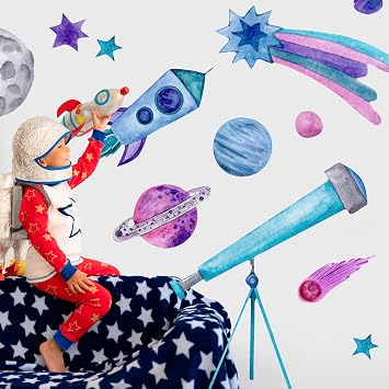 Outer Space Wall Decals Peel and Stick for Kids Wall Decals for Bedroom, Playroom Wall Decals, Wall Stickers for Living Room, Kids Wall Stickers, Kids Wall Decals