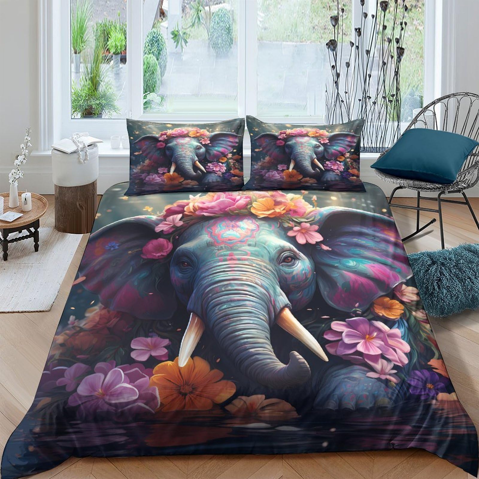 Ctjqhvkz Style-6 3D Printed Floral Elephant Fitted Sheet Microfiber Soft Washable Artistic Bed Cover For Bedroom Dorm Mattress Decor Single（135X200cm）