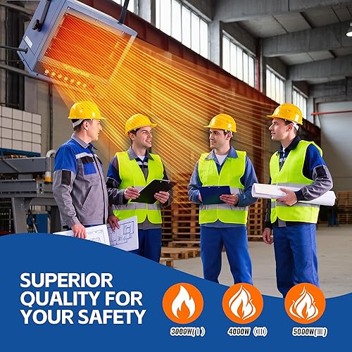 Miniatura 20 de Calentador eléctrico de garaje, calentador de techo de 5000 vatios con 3 niveles de calor, 240 voltios forzado por ventilador cableado, ideal