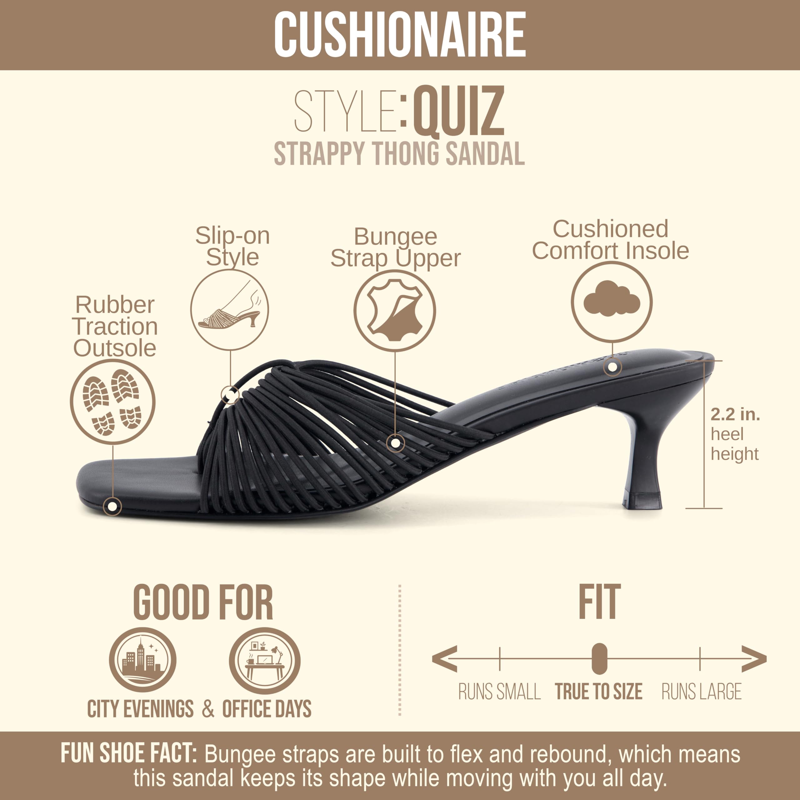 CUSHIONAIRE Quiz - Sandali con tacco a gattino, da donna, con cinturino e plantare imbottito, senza lacci, punta aperta