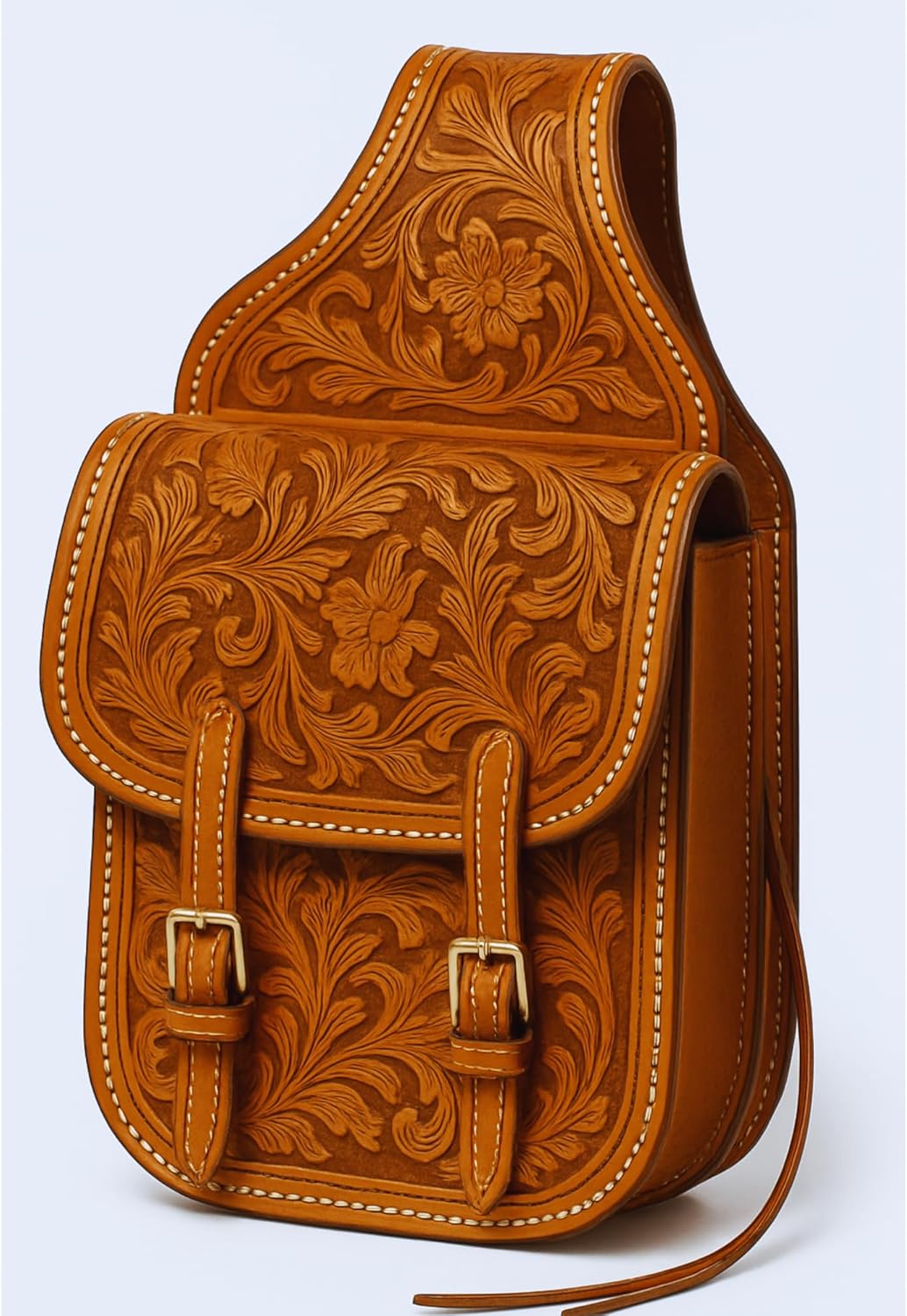 Alice International Premium Equestrian Saddle Bag – Stylish and Functional Organize Your Gear in Style Horse Saddle Bag Tooled Carved Pack Equipment Size: 10” L x 10” W x 3 ½” D inches M62