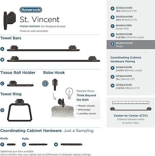 Vista 154 de Amerock BH36043CZ Toallero de bronce champán Toallero de 18 pulgadas (17.992 in) San Vicente Toallero de baño Accesorios de baño