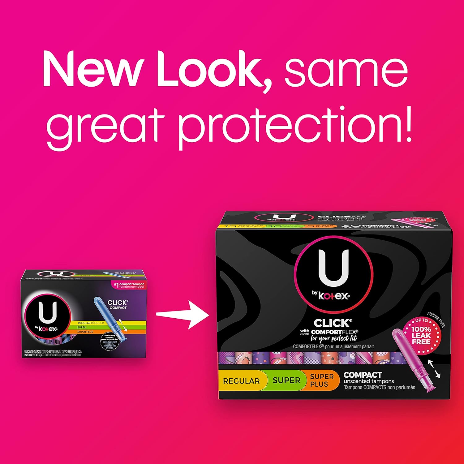 U by Kotex Click Compact Multipack Tampons, Regular/Super/Super Plus Absorbency, Unscented, 30 Count