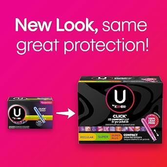 U by Kotex Click Compact Multipack Tampons, Regular/Super/Super Plus Absorbency, Unscented, 30 Count