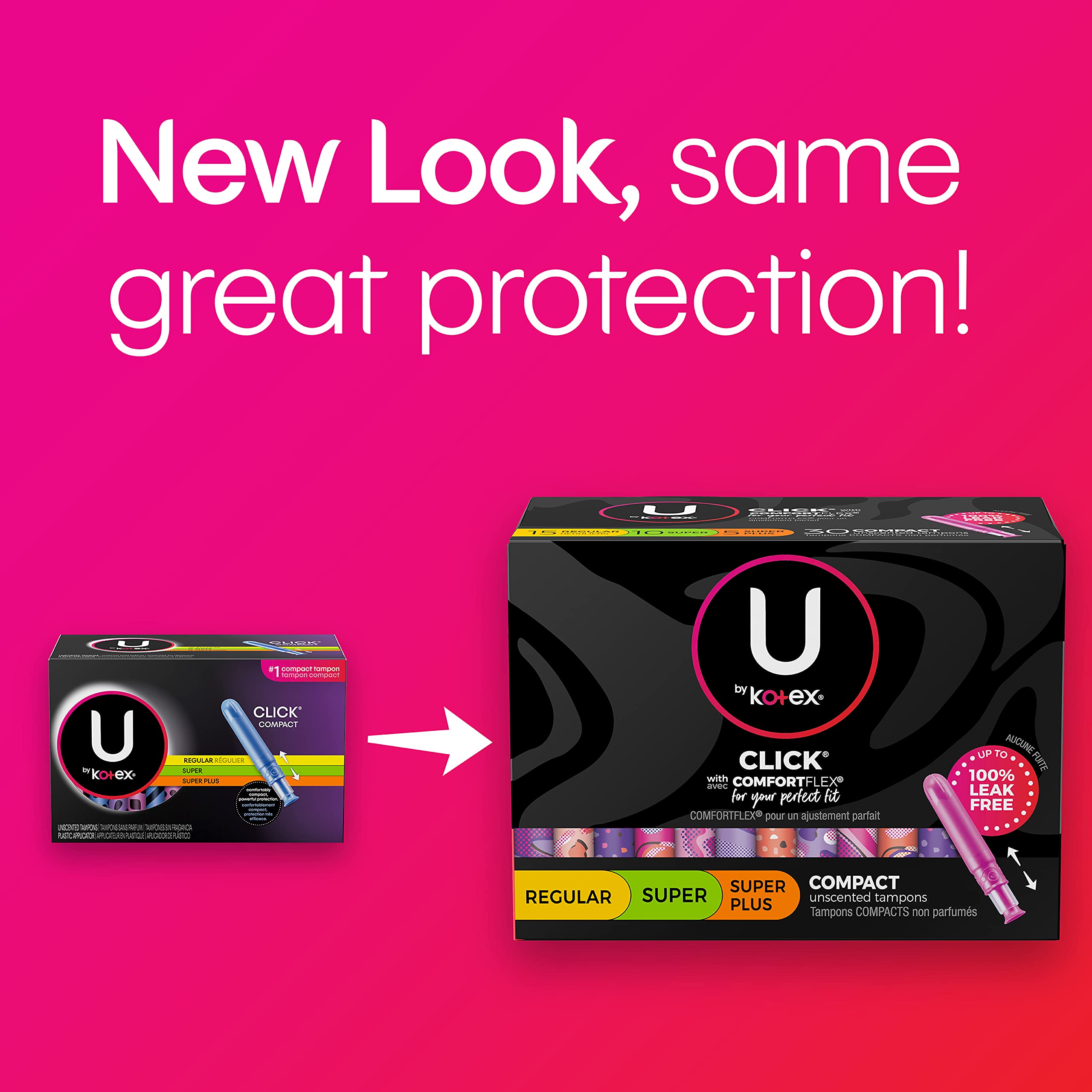 U by Kotex Click Compact Multipack Tampons, Regular/Super/Super Plus Absorbency, Unscented, 30 Count