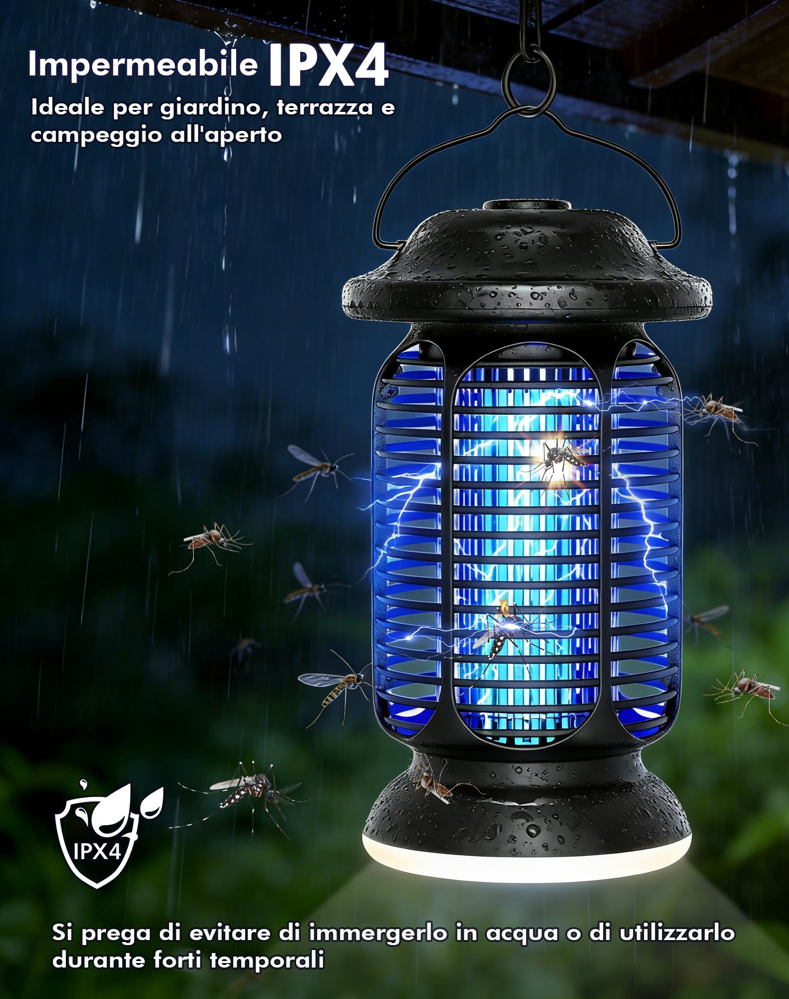 Lampada Antizanzare Elettrica 4000V, Ammazzazanzare da Esterno e Interno 20W con Luce LED, Trappola per Insetti Professionale IPX4 Impermeabile, Zanzariera Elettrica per Giardino, Casa