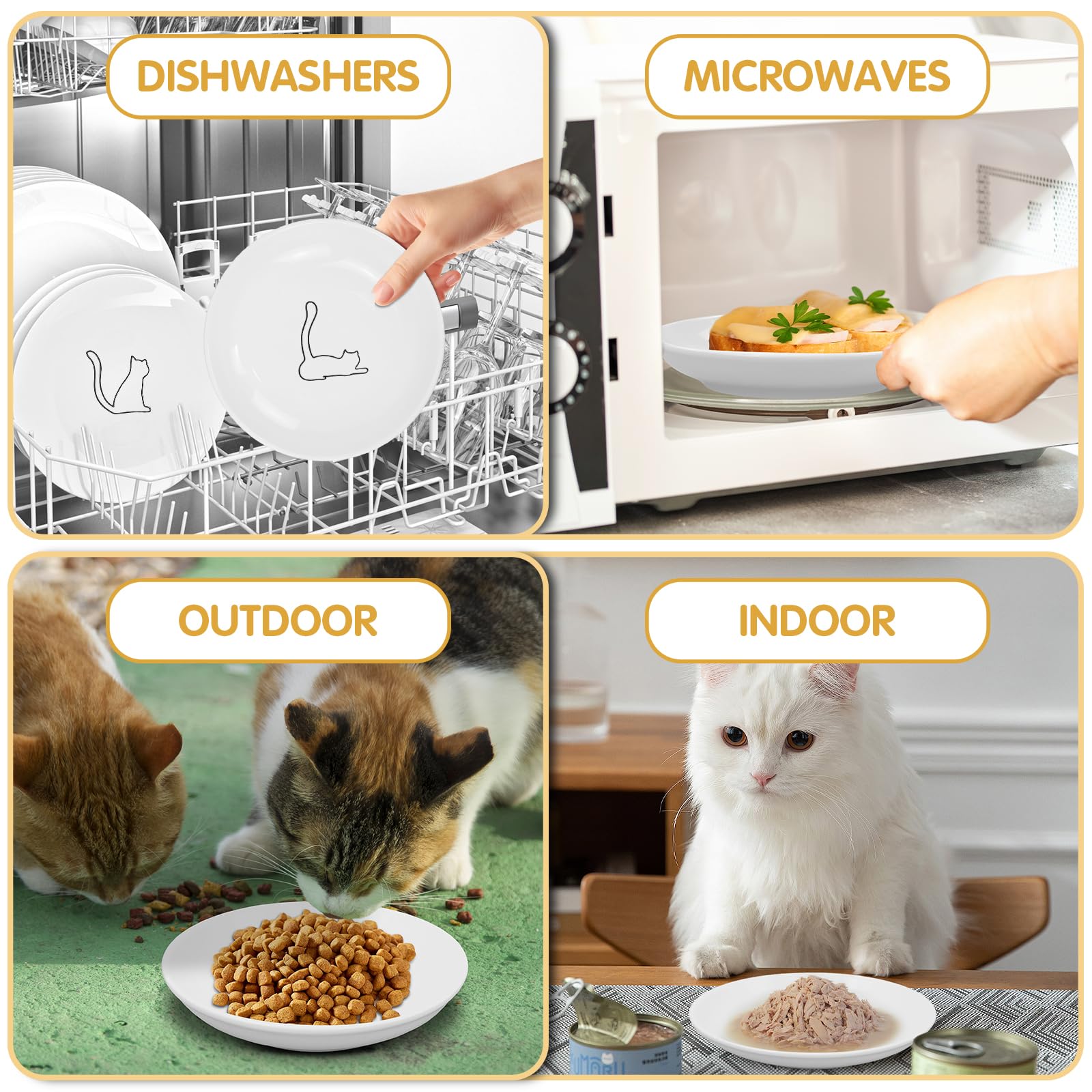 Katzenfutternapf, Keramik-Katzennäpfe, Anti-Schnurrhaar, Müdigkeit, Katzennapf, 14 cm, flache, breite Kätzchenteller für Futter und Wasser, 6 Stück