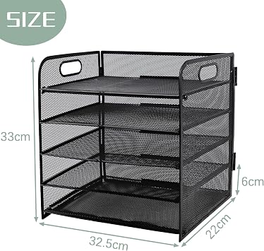 Paper Letter Tray with Handle, 5 Tier Metal Mesh Desk File Organizer, A4 Paper Desktop Filing Trays, Desk Tidy Magazine Document Holder for Home Office, Black