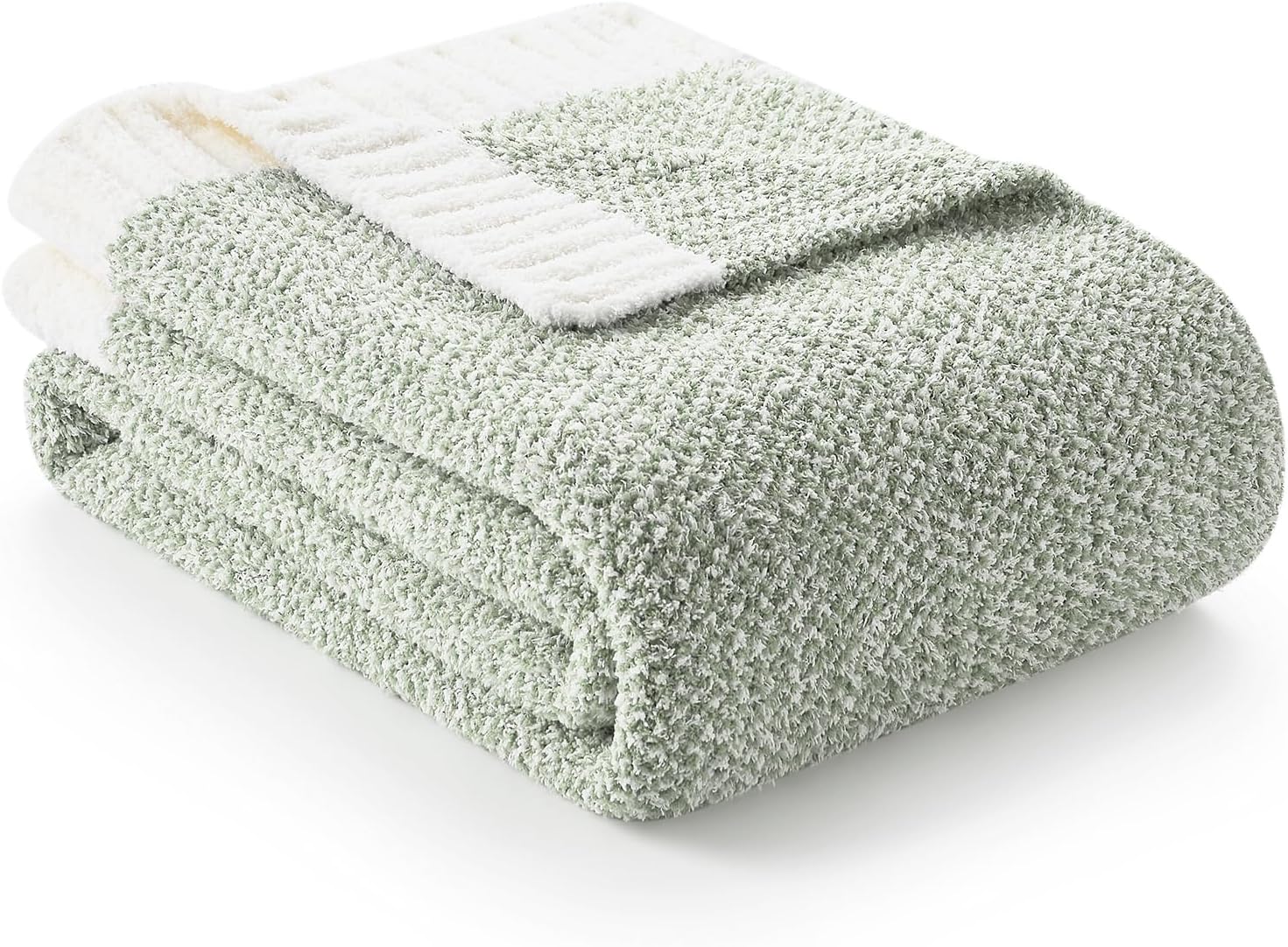 Snuggle Sac Heather Sage Green Blanket for Couch, Reversible Super Soft Knitted