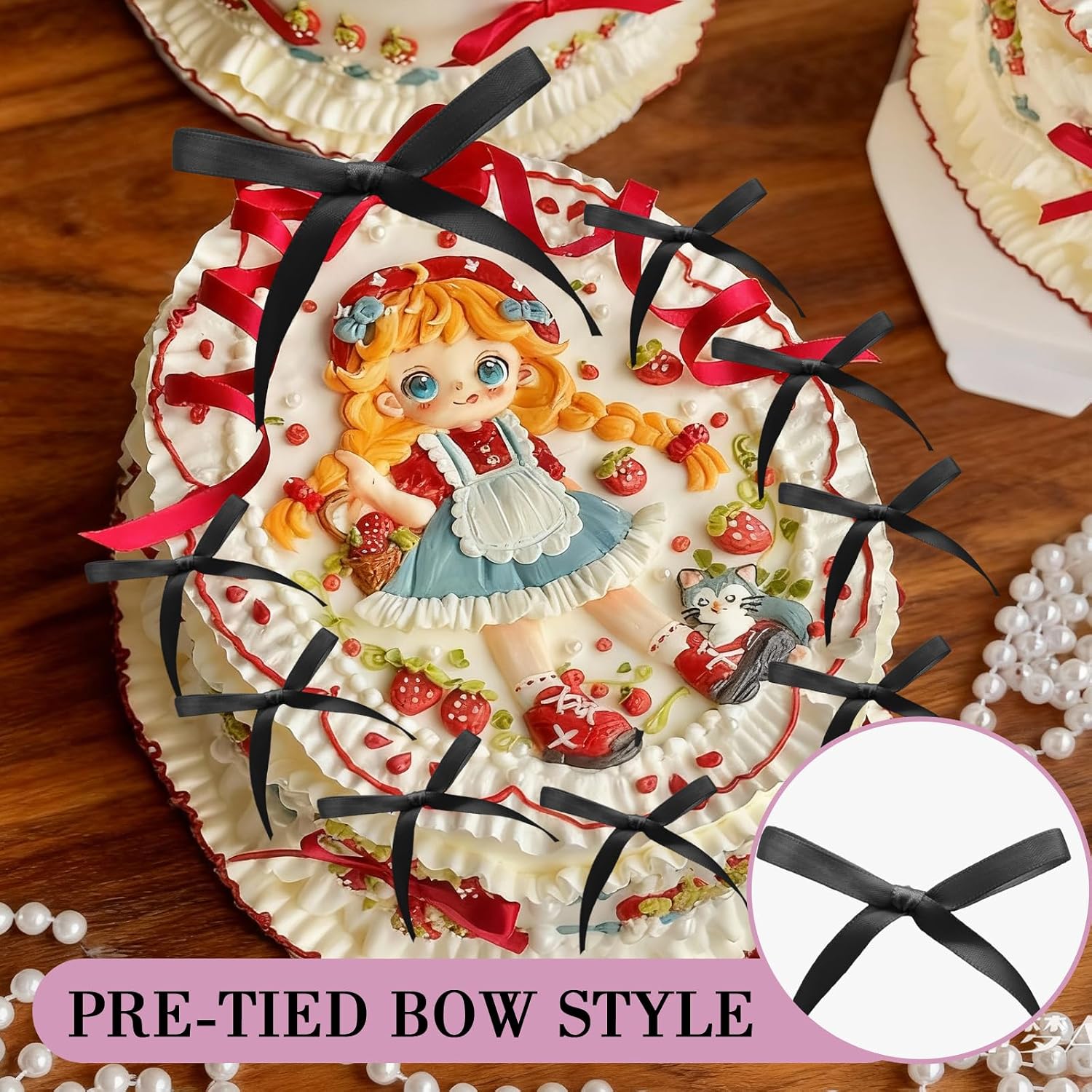 30Pcs Bow Cake Toppers, Pre-tied Cake Bows, Black Bows image 3