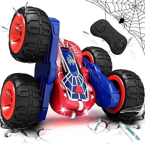 Miniatura 8 de Tecnock - Auto a control remoto para niños, autos RC de 2.4GHz con carga fácil USB-C, 4WD doble cara que gira 360° y voltea, auto de acrobacias RC,