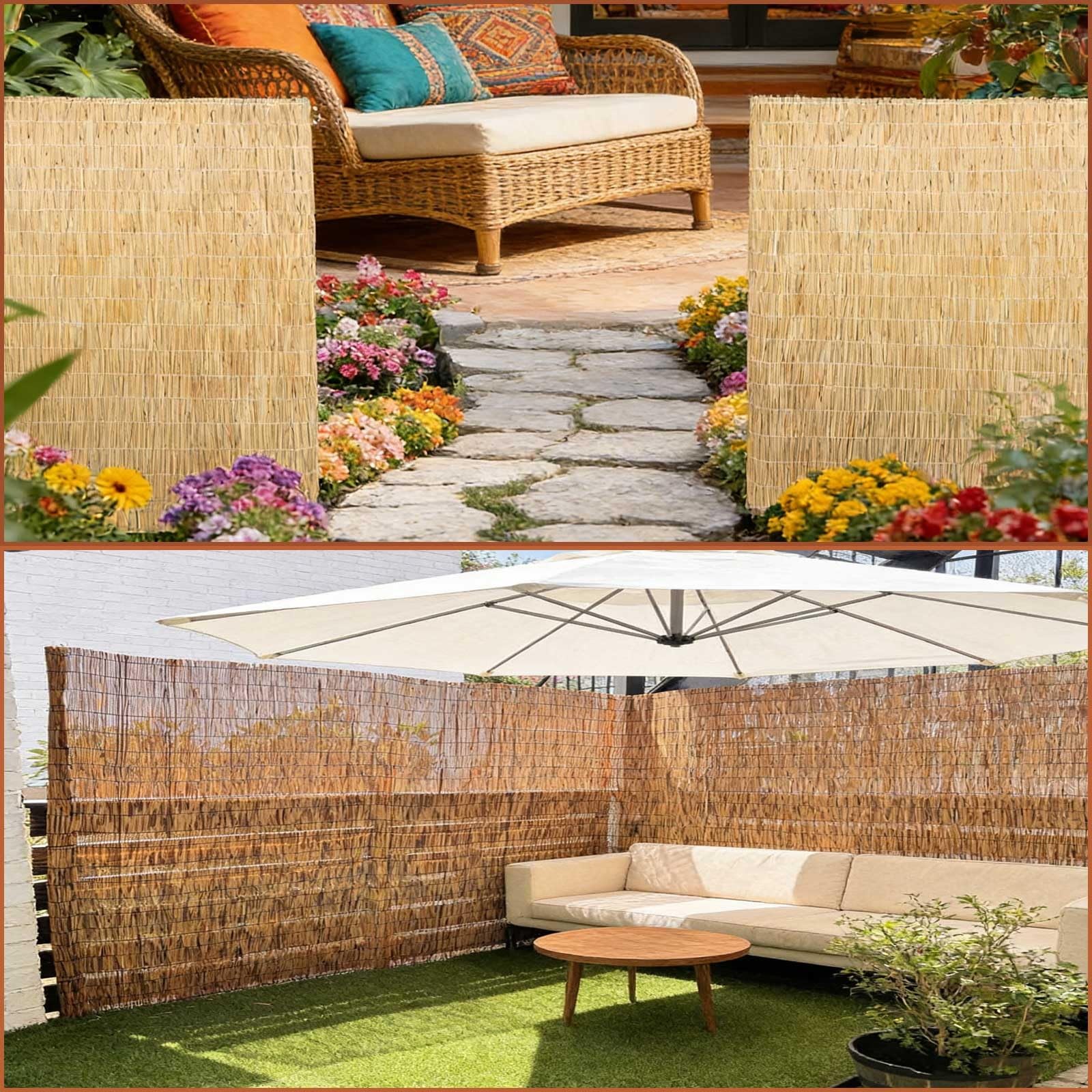 Valla De Cañas Bambú Natural Exterior for Valla Privacidad Rollo De Caña Bambú Madera Jardin Mimbre Ocultacion Fácil De Instalar for Piscina Terraza 1.5x4 1x5 1x3 1.5x5m(Carbonized,160x350cm)