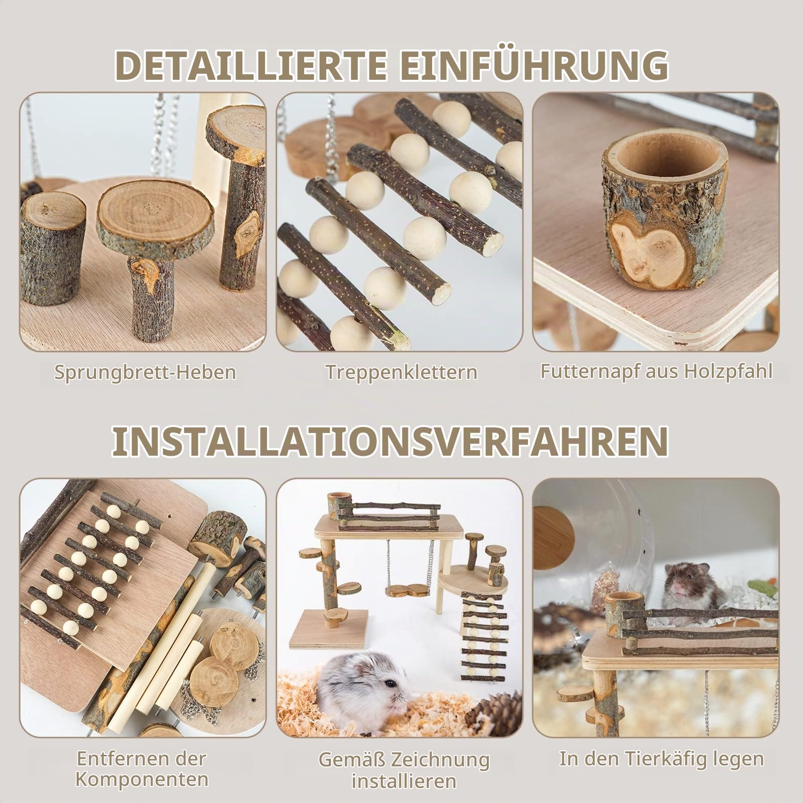 DIY Hamster Spielzeug aus Holz, Hamsterversteck Holzhaus Kammer Kleintiere Haustiere Tunnel Erkundungsspielzeug für Zwerghamster, Syrische Hamster, Rennmäuse, Igel, Ratten, Mäuse