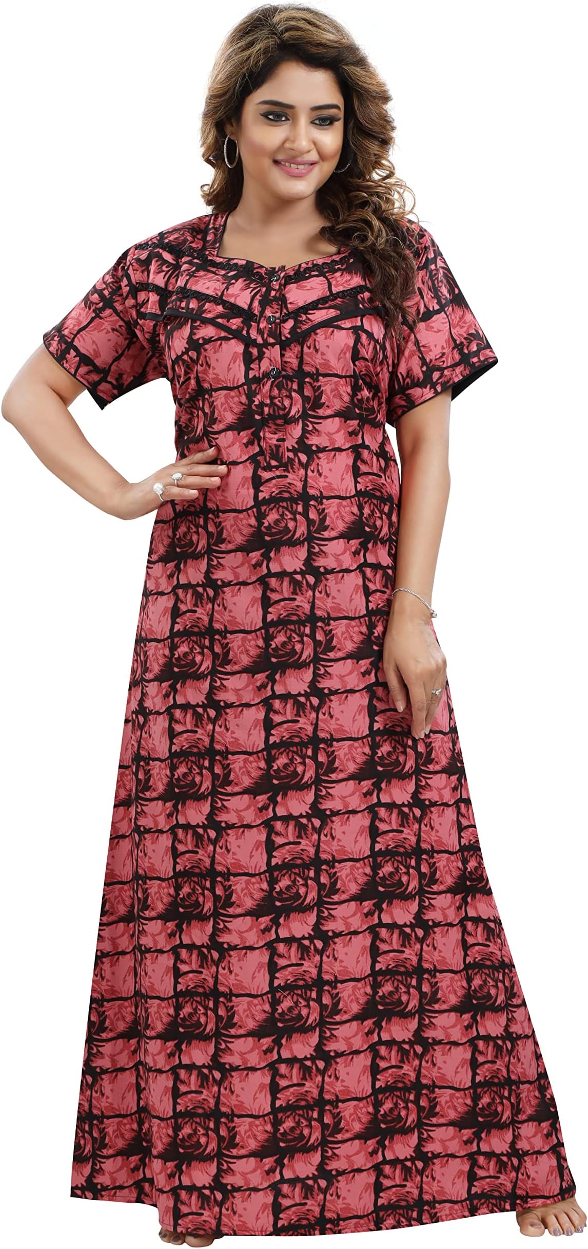 YKI Women Polyester Cotton Fabric Regular Long Nightgown