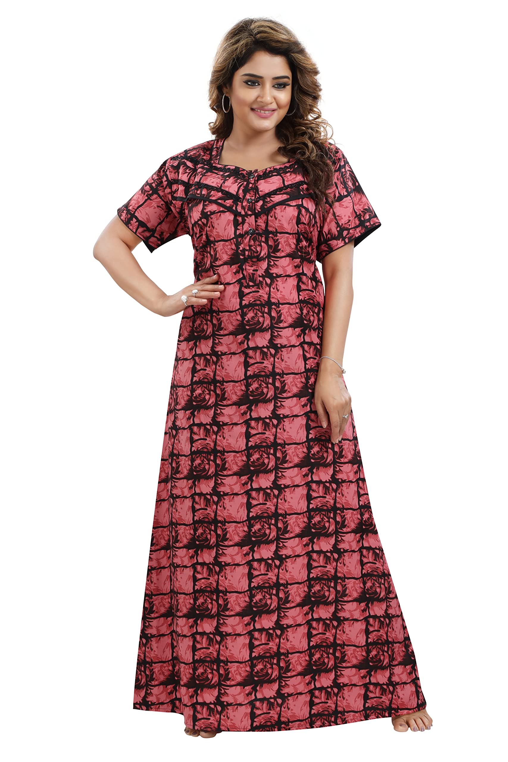 YKI Women Polyester Cotton Fabric Regular Long Nightgown