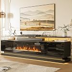 70" Cheminée TV Stand, Modern Entertainment Center pour les téléviseurs jusqu'à 80”, TV Console avec armoires de rangement, console multimédia pour salon, noir TV Stand et cheminée noire