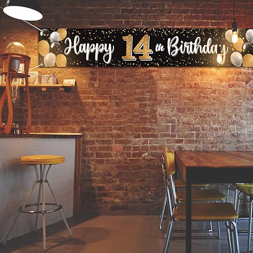 Vista 153 de Cartel de feliz cumpleaños 25 negro y dorado para patio, cartel de felicitación a 25 años de edad, telón de fondo fotoprop para el hogar, decoración