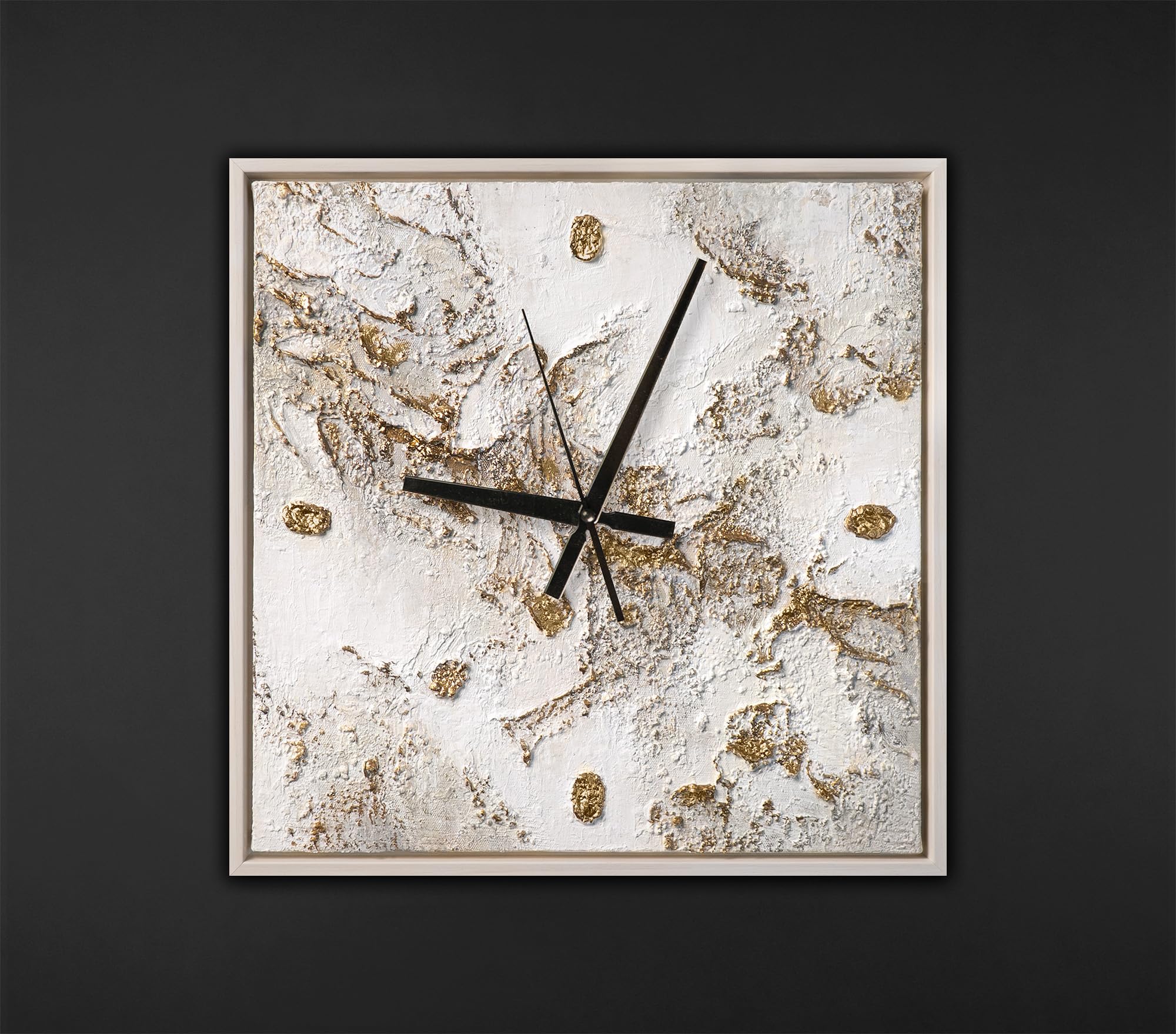 YS Handmade Art Wall Clock 14x14 inch – Light Gold Texture Beige & White Art Gallery