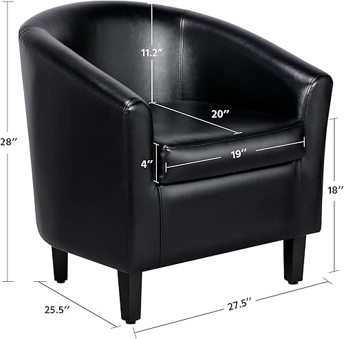 Miniatura 11 de Yaheetech Silla de club de cuero, silla decorativa de piel sintética, sillón moderno para sala de estar con patas de madera y asiento acolchado para