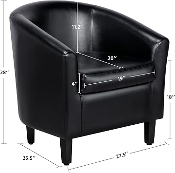 Yaheetech Barrel Chairs Set of 2, Faux Leather Club Armchairs, PU Leather Accent Chairs with Soft Padded Seat for Living Room Bedroom Waiting Reading Room, Black