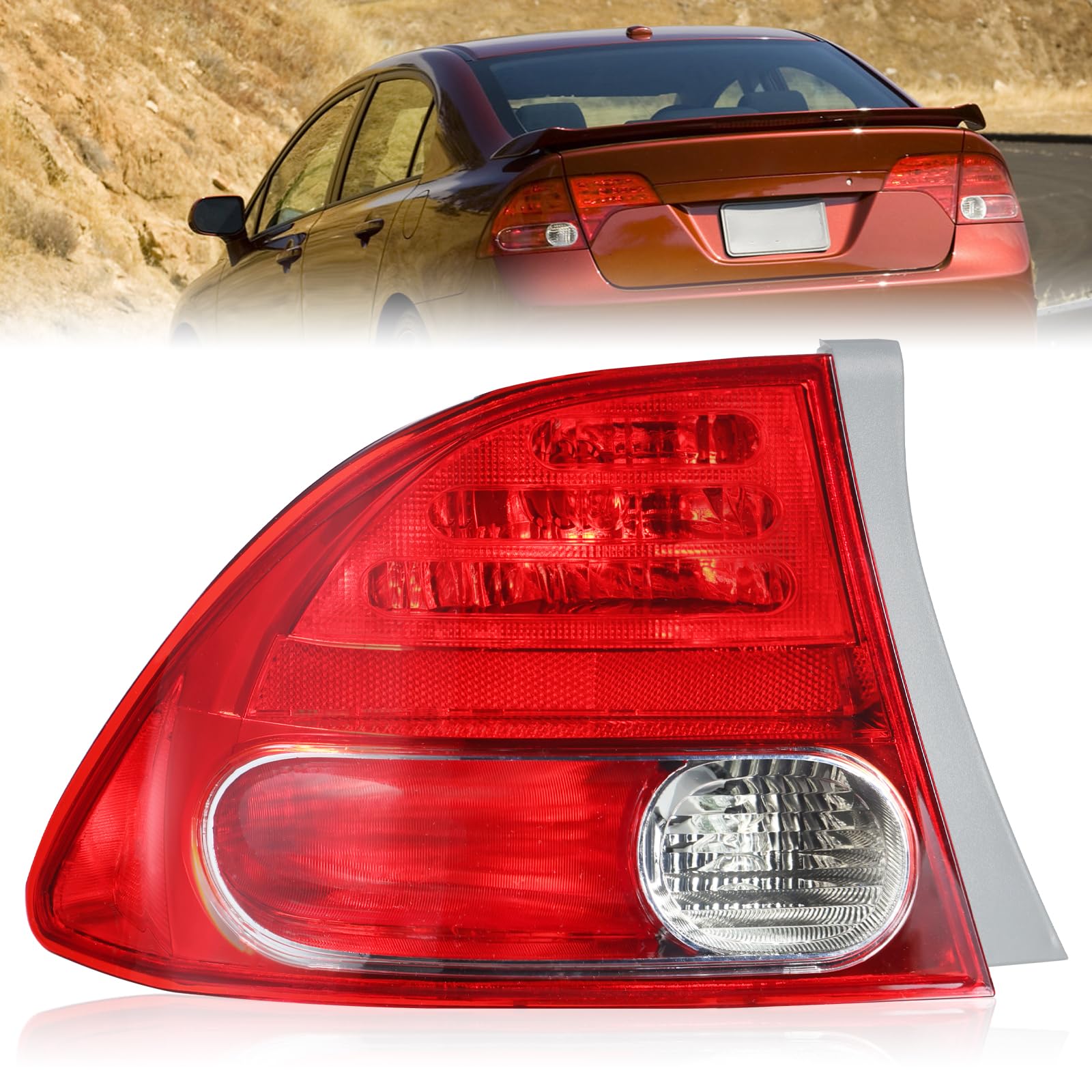 Boine Left Driver Side Tail Light Compatible With 2006 2007 2008 Honda Civic 4-Door Sedan Hybrid Rear Tail Lights Brake Lights HO2800166 33551SNAA01 (
