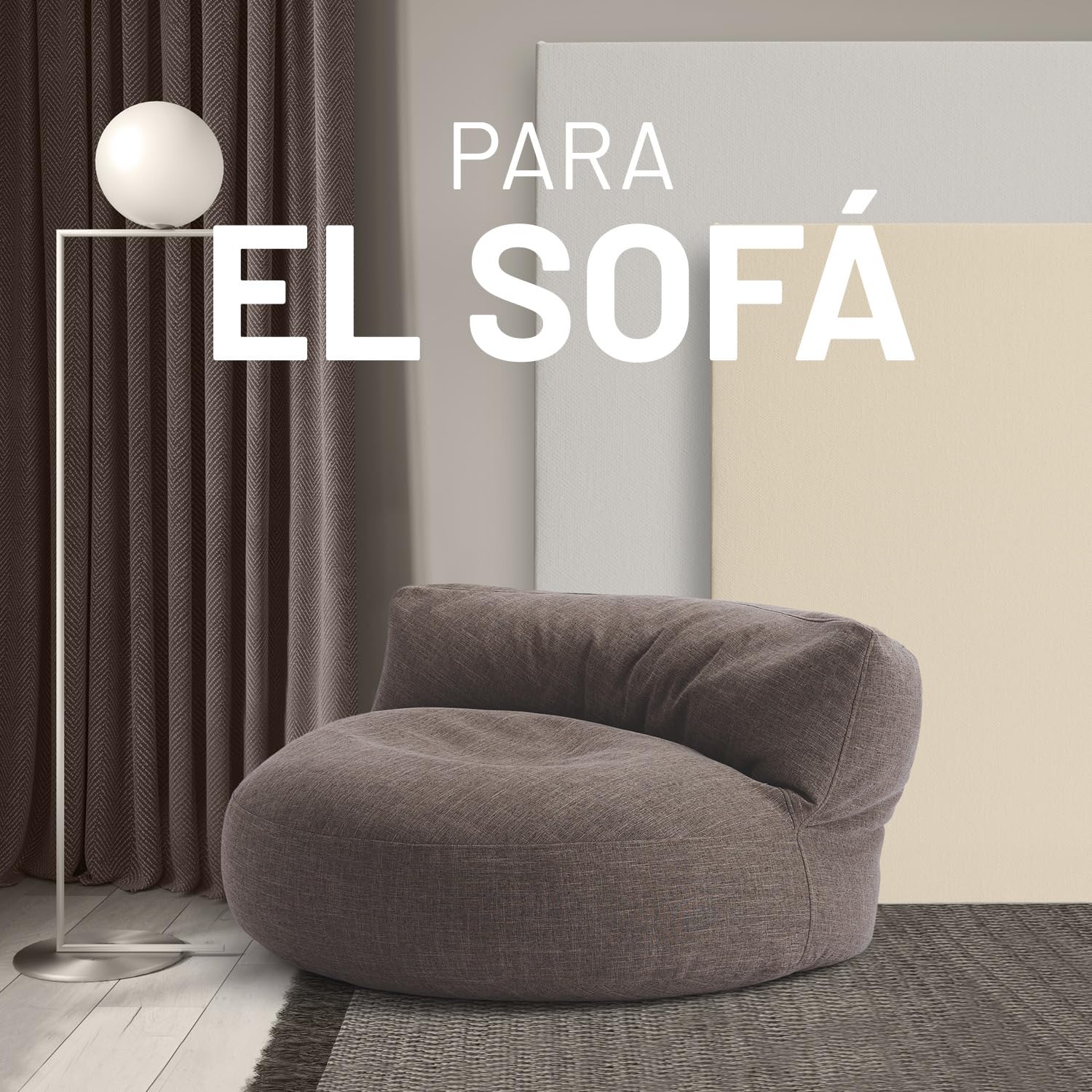 Lumaland Sofá Puff Redondo Grande 320l con Respaldo & Relleno Incluido - Sillón Relax de Lino para Interior - Mueble Ideal para Salón y Habitación - 90 x 50 cm/Marrón