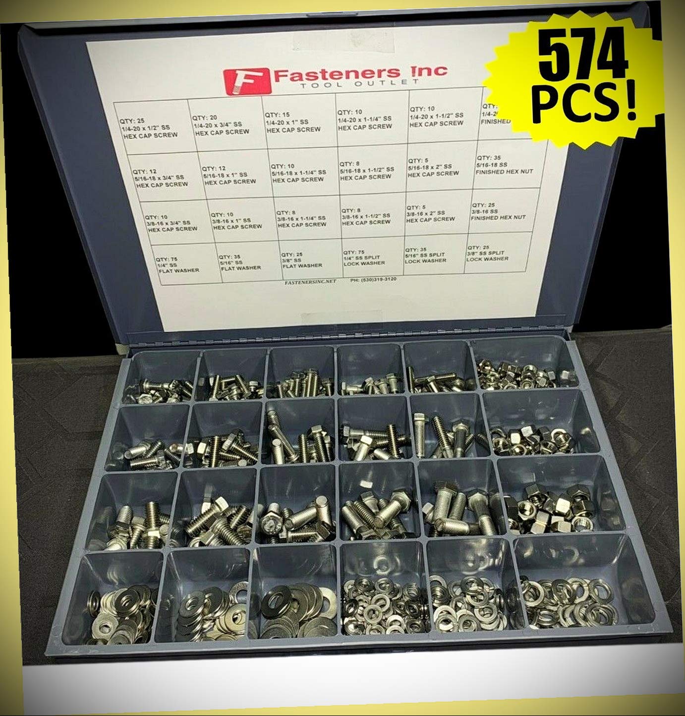 18-8 Stainless Steel Hex Cap Screw Bolt Nut Washer 304 Assortment Kit - 574 PCS! Set #RD-4392FST Warranity by Pr-Mch