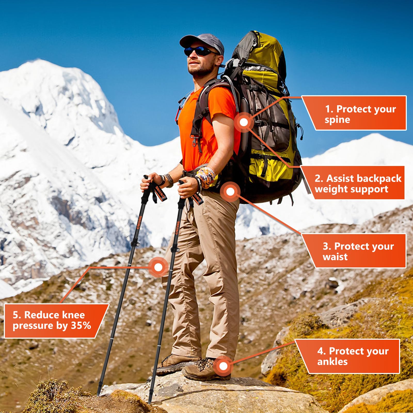 2Pcs Bastoni Trekking Pieghevoli, Bastoncini Trekking in 7075 Alluminio, Bastoncini da Trekking, Bastoni da Trekking Nordic, Bastone da Trekking, 108-135 cm Regolabile, per Escursionismo